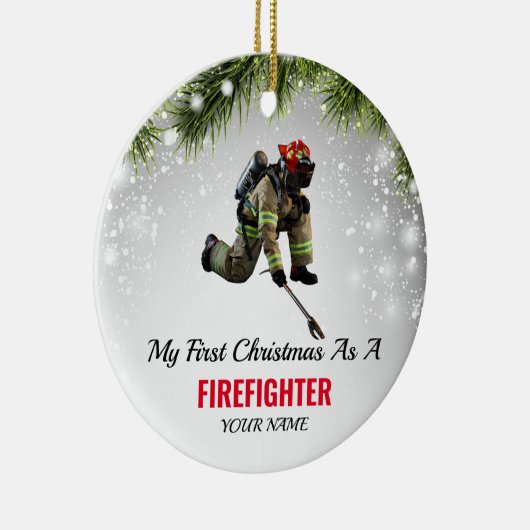消防士レッドラインとして私の最初のクリスマス セラミックオーナメント (右)