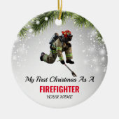 消防士レッドラインとして私の最初のクリスマス セラミックオーナメント (正面)