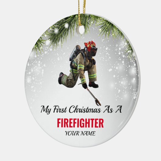 消防士レッドラインとして私の最初のクリスマス セラミックオーナメント (左)