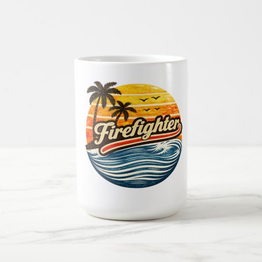 消防士レトロサンセットデザイン コーヒーマグカップ (中央)