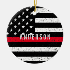 消防士動揺しての名前の薄い赤線 セラミックオーナメント