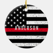 消防士動揺しての名前の薄い赤線 セラミックオーナメント (裏面)