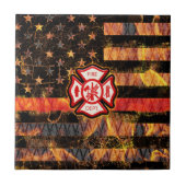 消防士十字架と炎 タイル (正面)