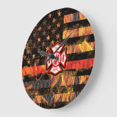 消防士十字架と炎 ラージ壁時計 (傾斜)