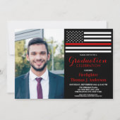 消防士卒業パーティー写真薄い赤線 招待状 (正面)