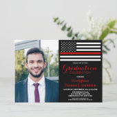 消防士卒業パーティー写真薄い赤線 招待状 (スタンド正面)