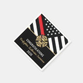 消防士卒業パーティー 薄い赤いラインの旗 スタンダードカクテルナプキン (角)