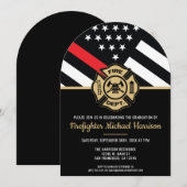 消防士卒業パーティー 赤線 ファイヤーマン パーティー 招待状 (正面/裏面)