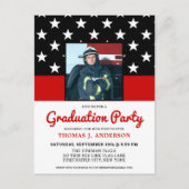 消防士卒業党薄い赤線の写真 インビテーションポストカード (正面)