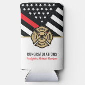 消防士卒業式消防士院薄赤線 スリム缶クーラー (裏面)