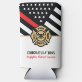 消防士卒業式消防士院薄赤線 スリム缶クーラー (正面)