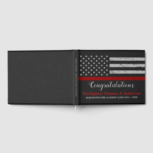 消防士卒業用薄い赤線パーティー ゲストブック (全面)