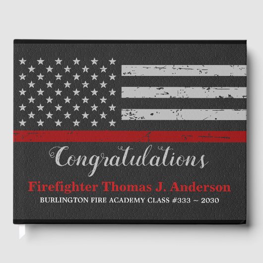 消防士卒業用薄い赤線パーティー ゲストブック (正面)