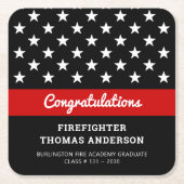 消防士卒業用薄い赤線パーティー スクエアペーパーコースター (正面)