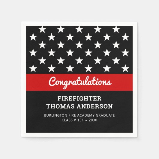 消防士卒業用薄い赤線パーティー スタンダードカクテルナプキン (正面)