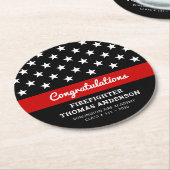 消防士卒業用薄い赤線パーティー ラウンドペーパーコースター (アングル)