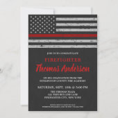 消防士卒業 薄い赤いライン アメリカ国旗 招待状 (正面)