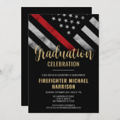 消防士卒業 赤ライン フラッグ 消防人 招待状 (正面/裏面)
