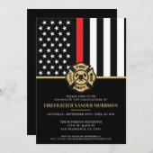 消防士卒業 赤ライン フラッグ 消防隊員 招待状 (正面/裏面)