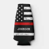 消防士名前をカスタムする薄い赤線 ボトルクーラー (正面)