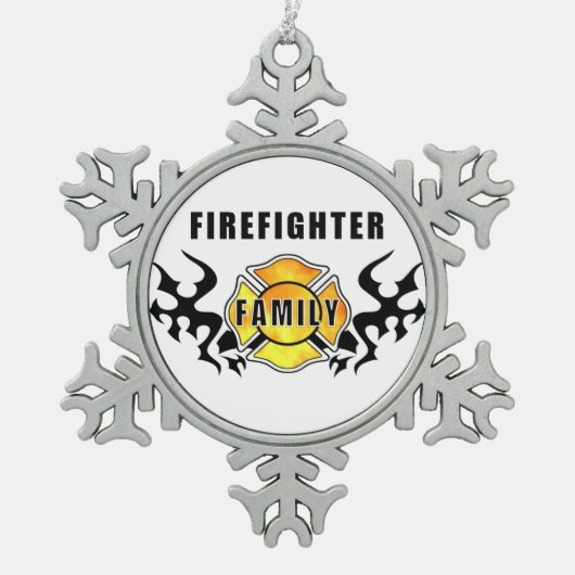 消防士家族 スノーフレークピューターオーナメント (正面)