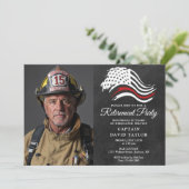 消防士引退パーティー 薄い赤いラインの写真 招待状 (スタンド正面)