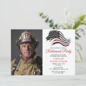 消防士引退パーティー 薄い赤いライン 写真 招待状 (スタンド正面)