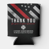 消防士引退記念 薄い赤いライン 缶クーラー (正面)