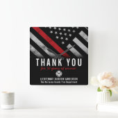 消防士引退記念 赤いラインの旗 スクエア壁時計 (ホーム)