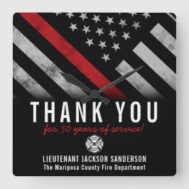 消防士引退記念 赤いラインの旗 スクエア壁時計