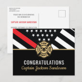 消防士引退 薄い赤いラインの旗 消防人 インビテーションポストカード (正面/裏面)