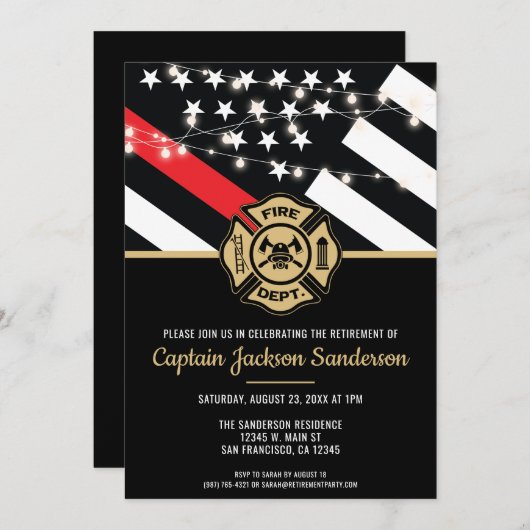 消防士引退 赤い旗 消防署 招待状 (正面/裏面)
