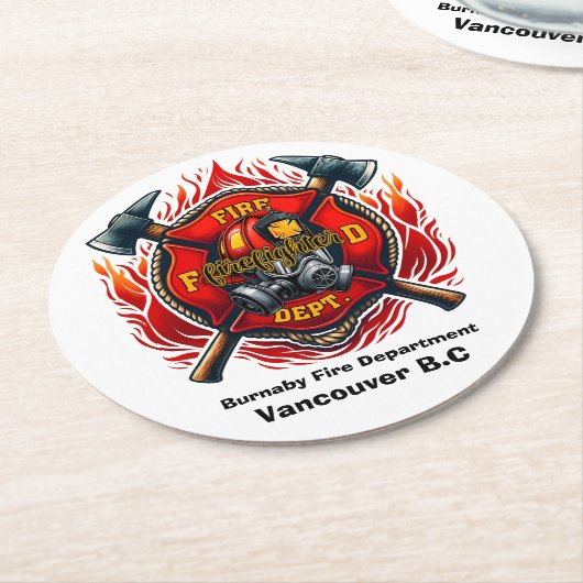 消防士擦り切れたの勇気の象徴 ラウンドペーパーコースター (アングル)
