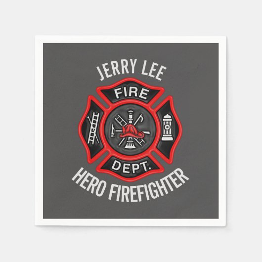 消防士文字名パーソナライズされた スタンダードカクテルナプキン (正面)