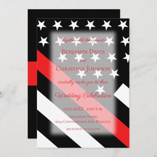 消防士旗結婚式招待状 招待状 (正面/裏面)