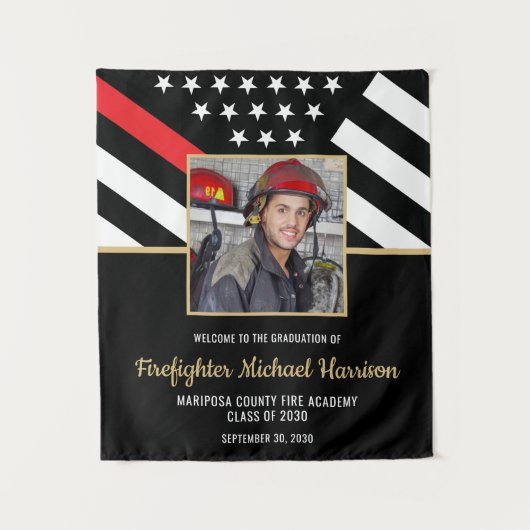 消防士消防士院卒業会写真 タペストリー (正面)