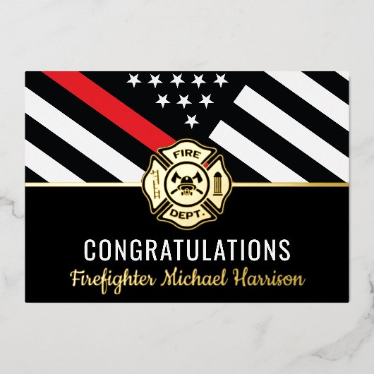 消防士消防士院赤線卒業カード 箔招待状 (正面)