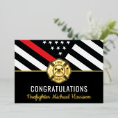 消防士消防士院赤線卒業カード 箔招待状 (立ち正面)