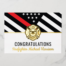 消防士消防士院赤線卒業カード 箔招待状