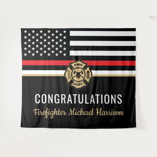 消防士消防士院赤線旗卒業 タペストリー (正面(横))