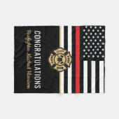 消防士消防士院赤線旗卒業 フリースブランケット (正面(横))