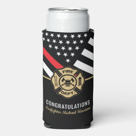 消防士消防学校の卒業式薄い赤線 スリム缶クーラー