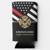 消防士消防学校の卒業式薄い赤線 スリム缶クーラー (裏面)