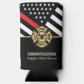 消防士消防学校の卒業式薄い赤線 スリム缶クーラー (正面)