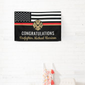 消防士消防学校の卒業式薄い赤線 横断幕 (インサイチュ)