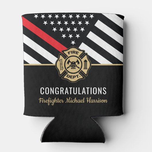 消防士消防学校の卒業式薄い赤線 缶クーラー (裏面)