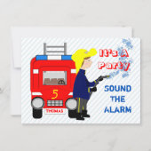 消防士消防車をテーマにした子ども向けパーティー 招待状 (正面)
