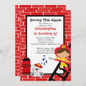 消防士消防車誕生パーティー 招待状 (正面/裏面)