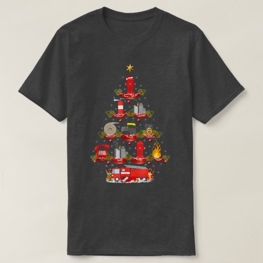 消防士照明消防士クリスマスツリー Tシャツ (デザイン正面)
