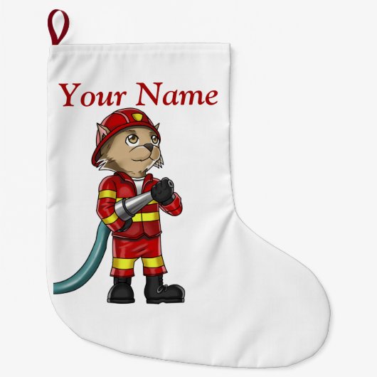 消防士猫のクリスマスのストッキング ラージクリスマスストッキング (正面)
